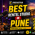 Best rental podcast studio in Pune with professional microphone, 4K camera, lighting setup and Pune city background